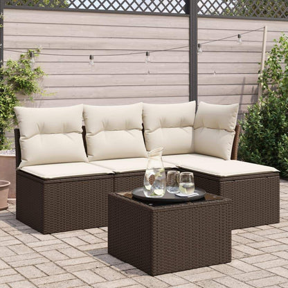 Set Divano da Giardino 5 pz con Cuscini Marrone in Polyrattan - homemem39
