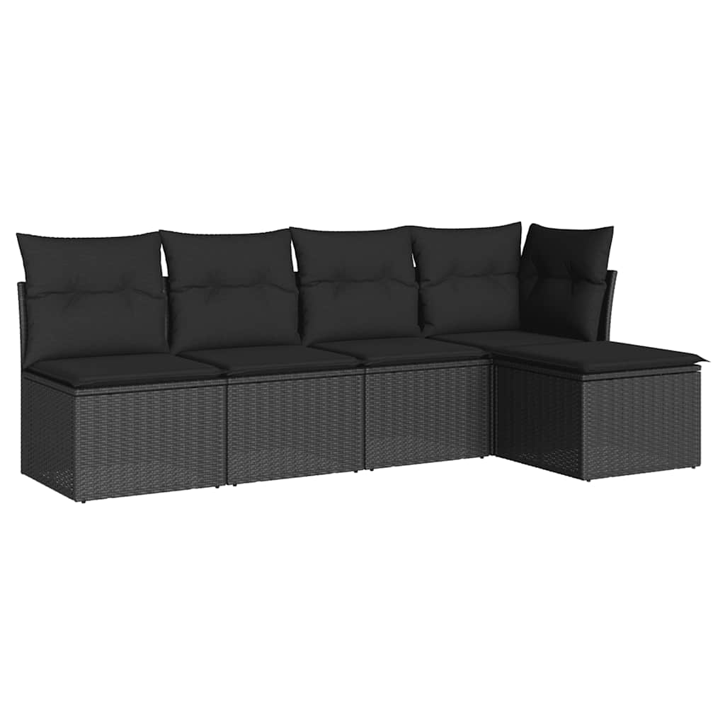 Set Divani da Giardino 5 pz con Cuscini in Polyrattan Nero | homemem39