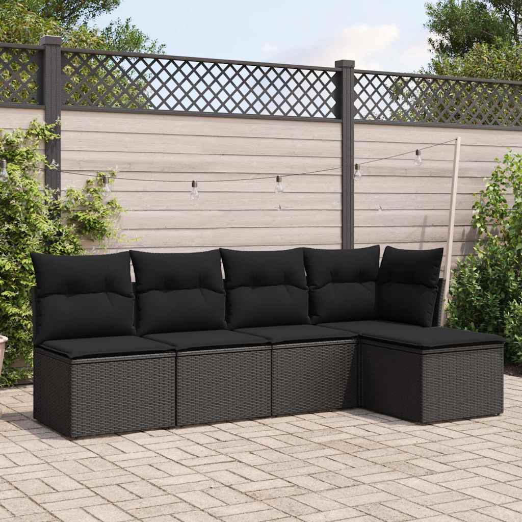 Set Divani da Giardino 5 pz con Cuscini in Polyrattan Nero | homemem39