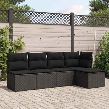 Set Divani da Giardino 5 pz con Cuscini in Polyrattan Nero | homemem39