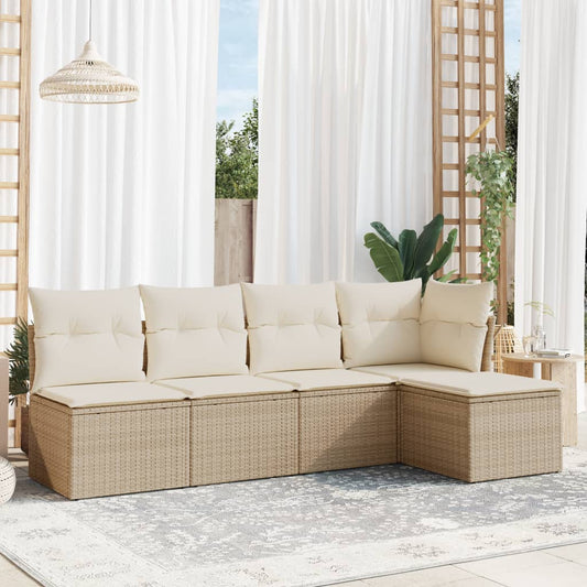 Set Divano da Giardino 5 pz con Cuscini Beige in Polyrattan | homemem39