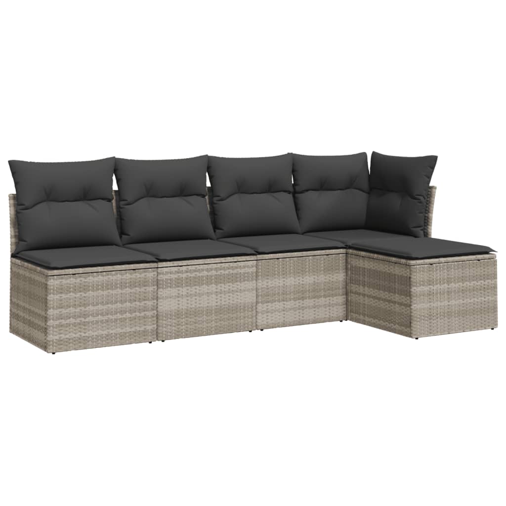 Set Divano da Giardino 5pz con Cuscini Grigio Chiaro Polyrattan