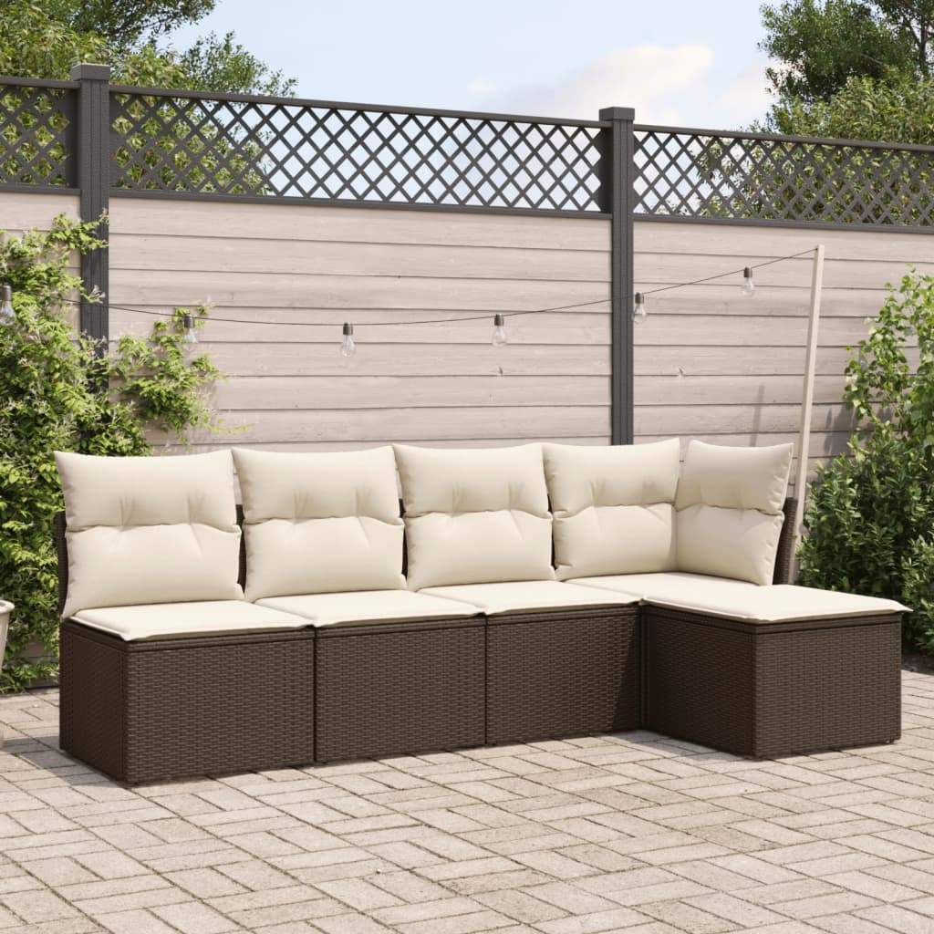 Set Divano da Giardino 5 pz con Cuscini Marrone in Polyrattan - homemem39