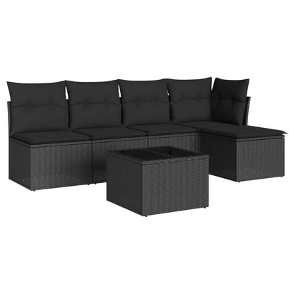 Set Divano da Giardino 6 pz con Cuscini Nero in Polyrattan | homemem39