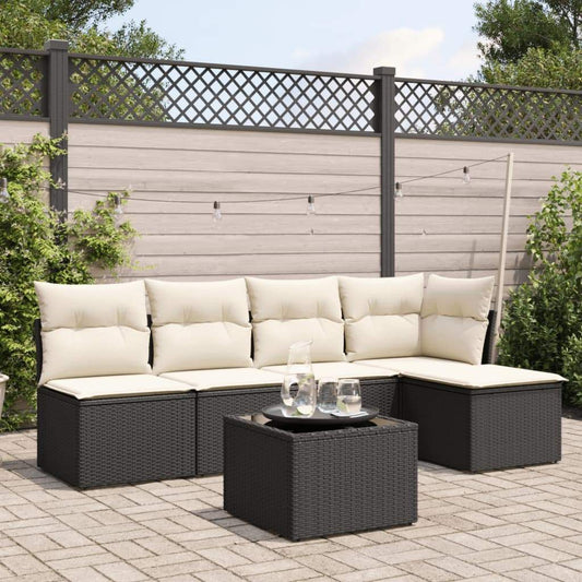 Set Divano da Giardino 6 pz con Cuscini Nero in Polyrattan - homemem39