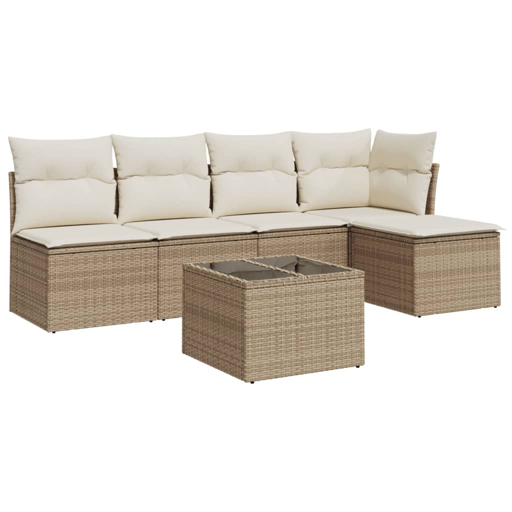 Set Divano da Giardino 6 pz con Cuscini Beige in Polyrattan | homemem39