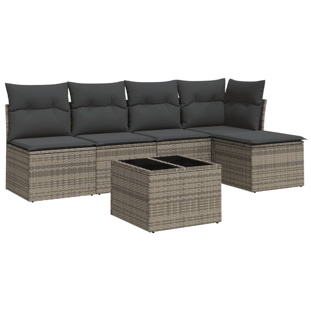 Set Divano da Giardino 6 pz con Cuscini Grigio in Polyrattan