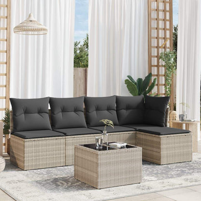 Set Divano da Giardino 6pz con Cuscini Grigio Chiaro Polyrattan - homemem39