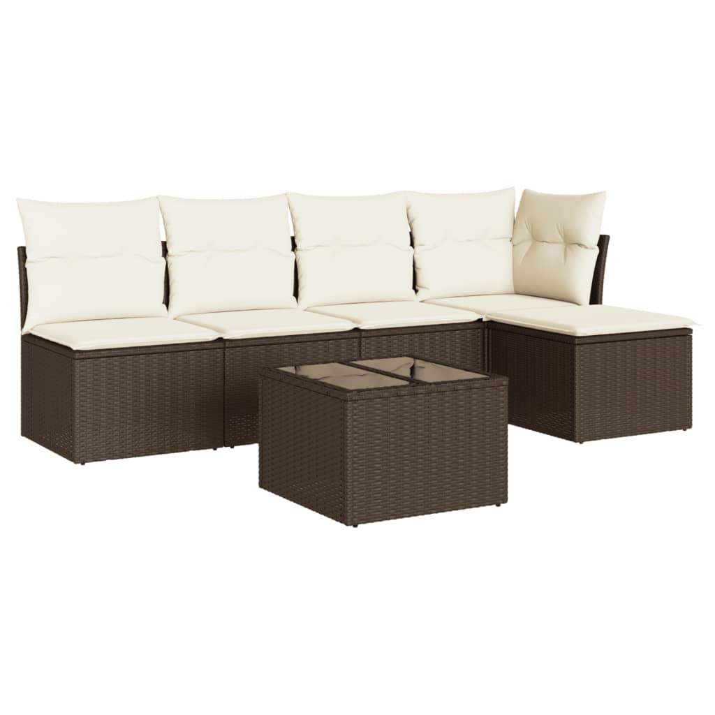 Set Divano da Giardino 6 pz con Cuscini Marrone in Polyrattan - homemem39