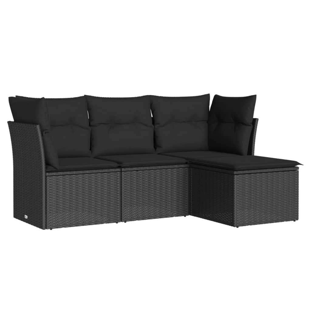 Set Divani da Giardino 4 pz con Cuscini Nero in Polyrattan - homemem39