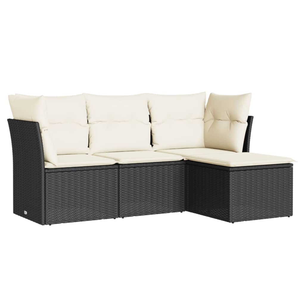 Set Divani da Giardino 4 pz con Cuscini Nero in Polyrattan - homemem39