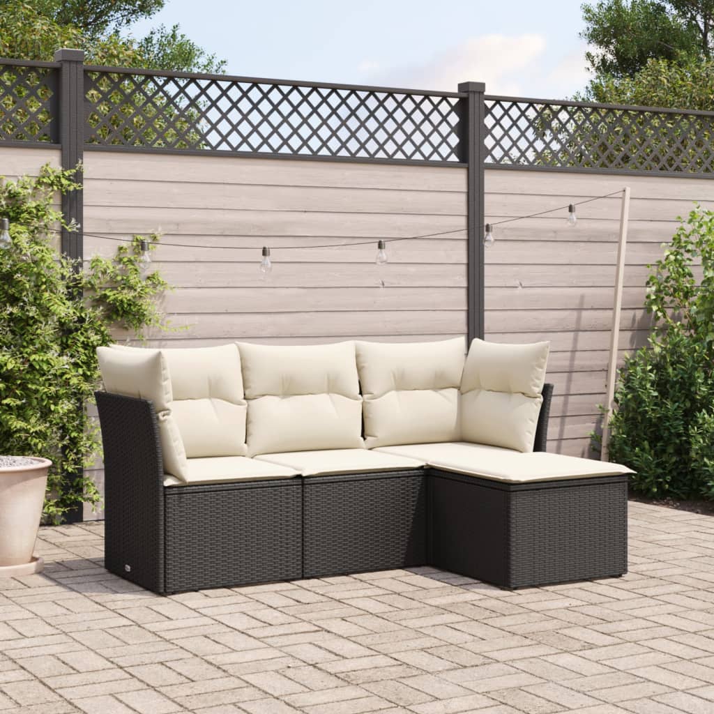 Set Divani da Giardino 4 pz con Cuscini Nero in Polyrattan - homemem39