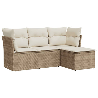 Set Divano da Giardino 4 pz con Cuscini Beige in Polyrattan | homemem39