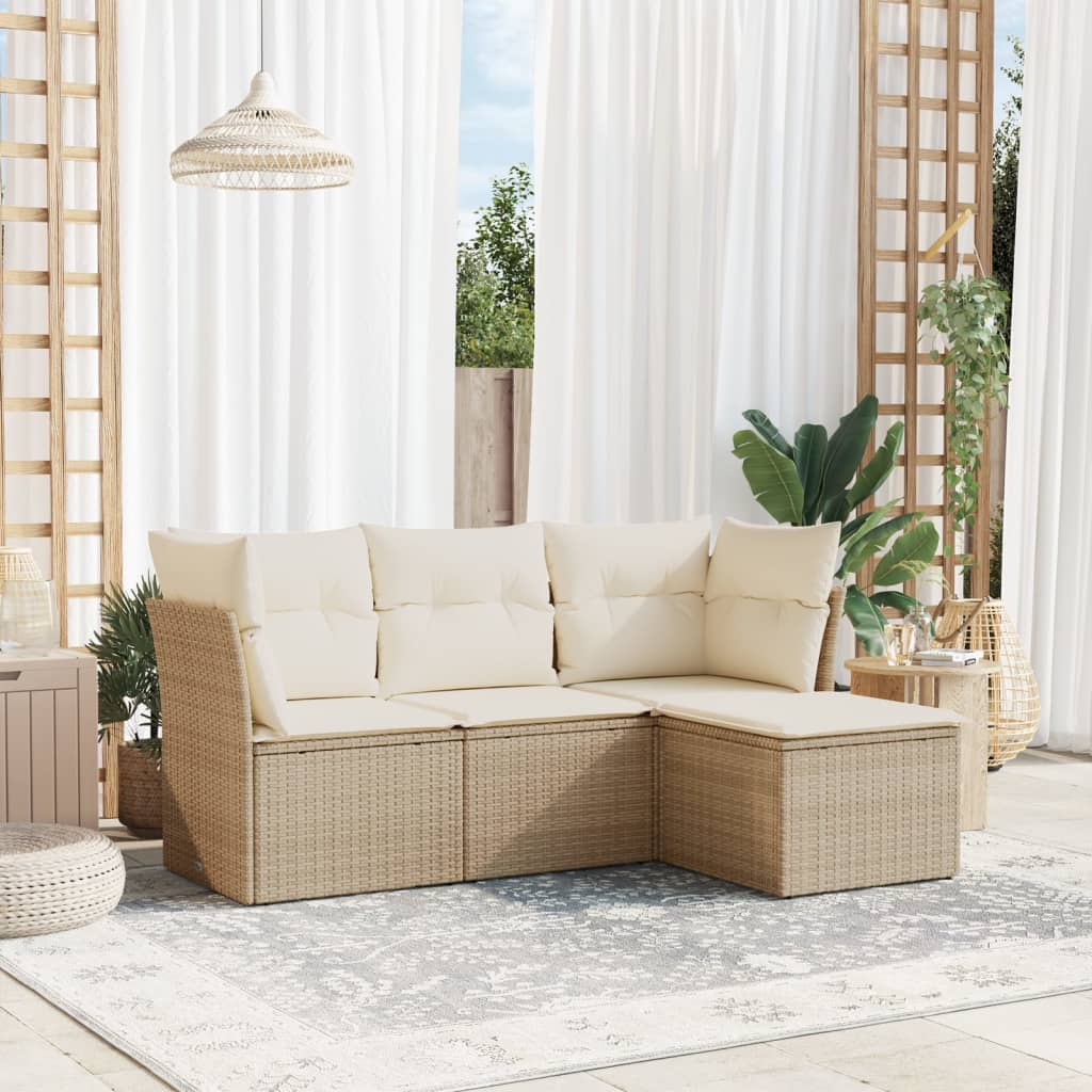 Set Divano da Giardino 4 pz con Cuscini Beige in Polyrattan | homemem39