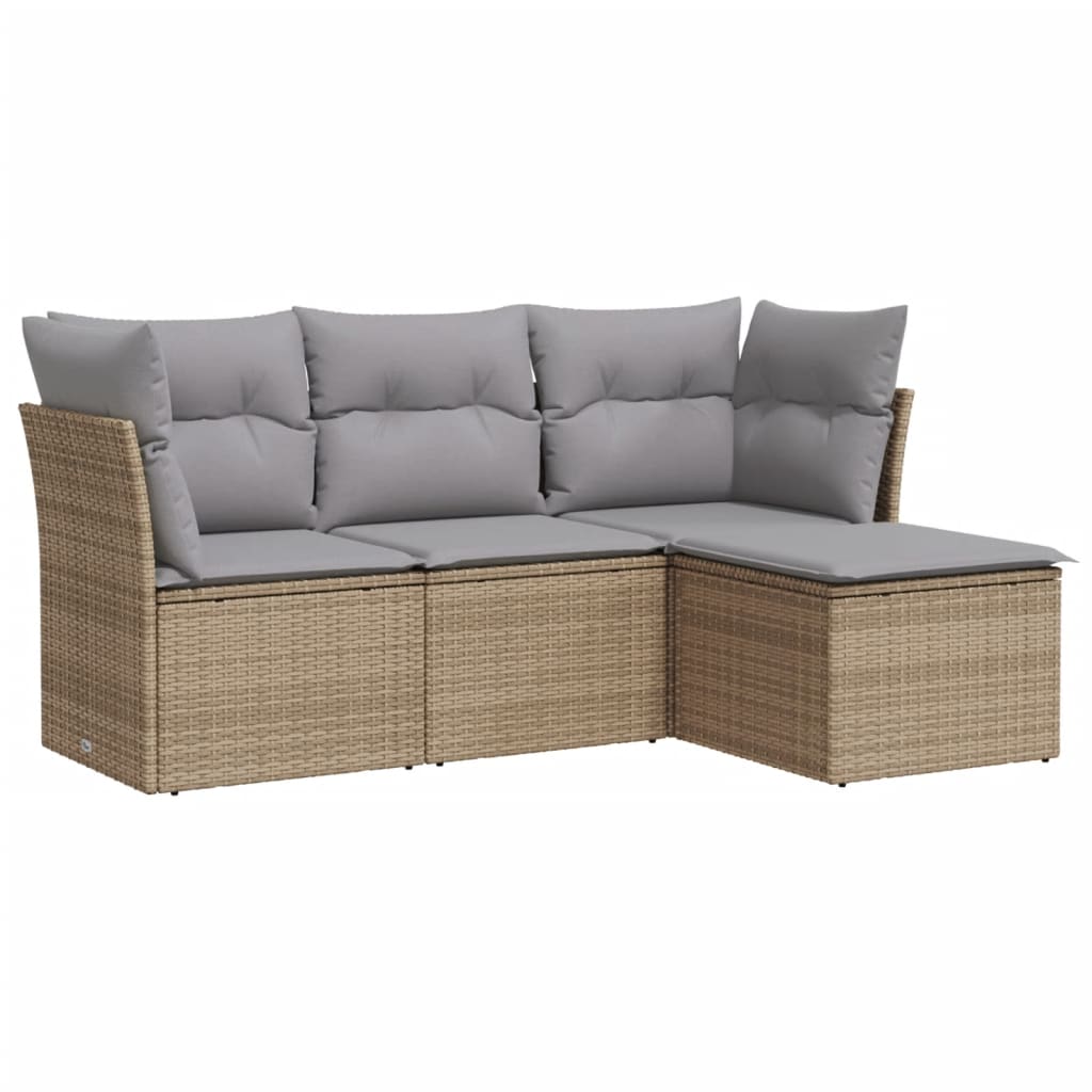 Set Divano da Giardino 4 pz con Cuscini Beige in Polyrattan
