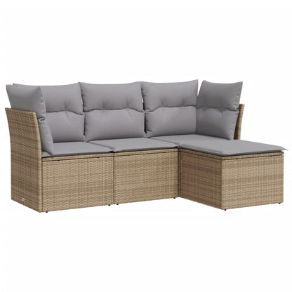 Set Divano da Giardino 4 pz con Cuscini Beige in Polyrattan