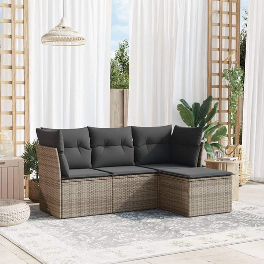 Set Divani da Giardino 4 pz con Cuscini in Polyrattan Grigio - homemem39