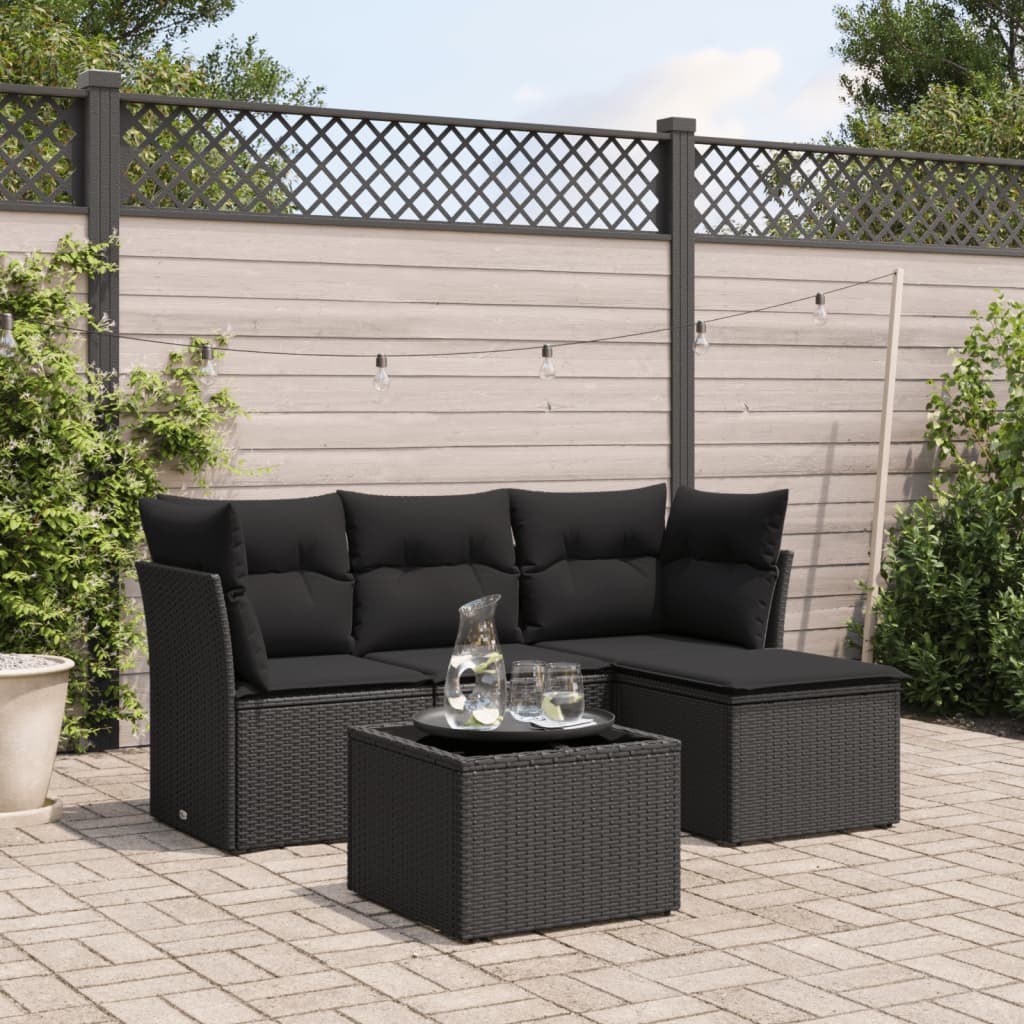 Set Divani da Giardino 5 pz con Cuscini in Polyrattan Nero