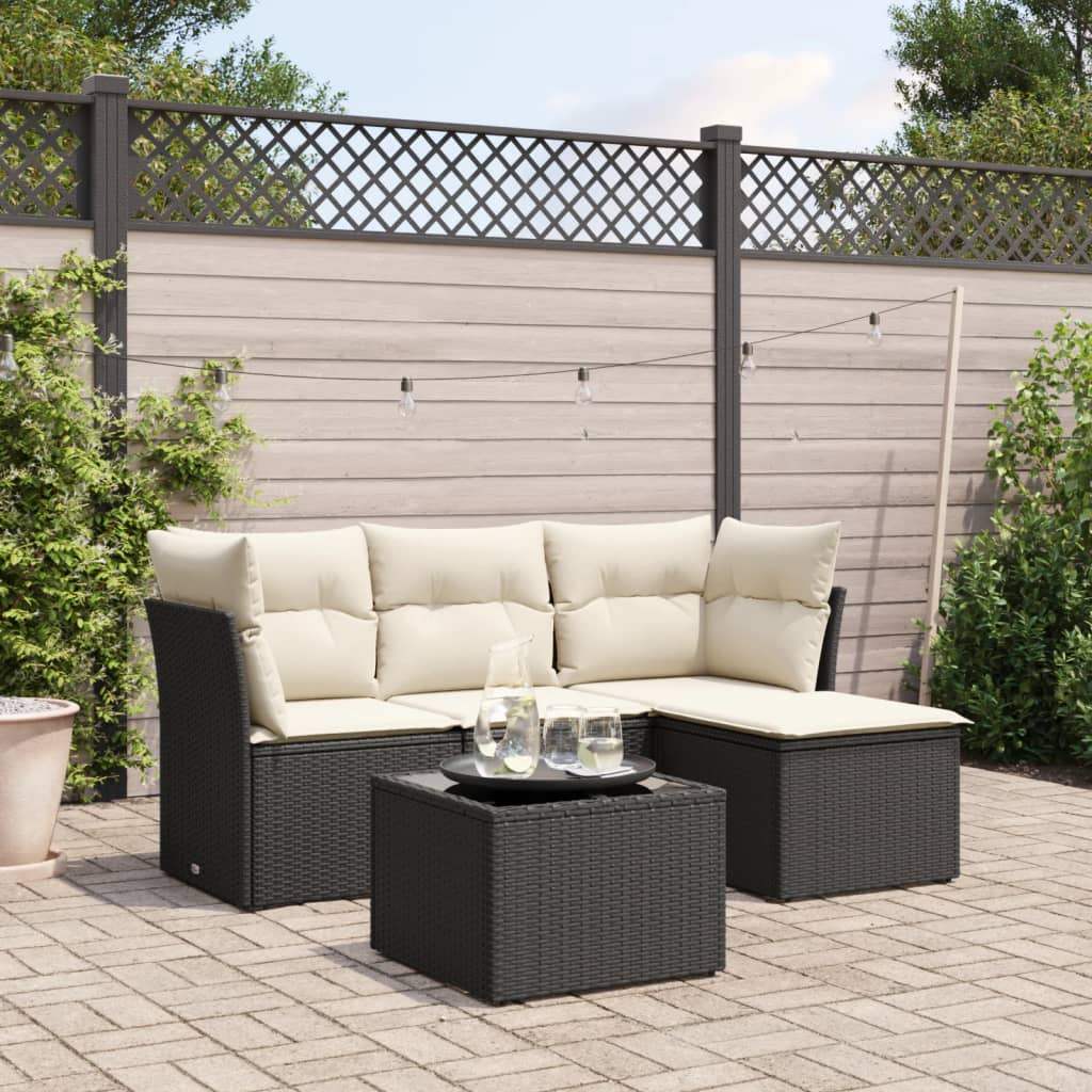 Set Divani da Giardino 5 pz con Cuscini in Polyrattan Nero - homemem39