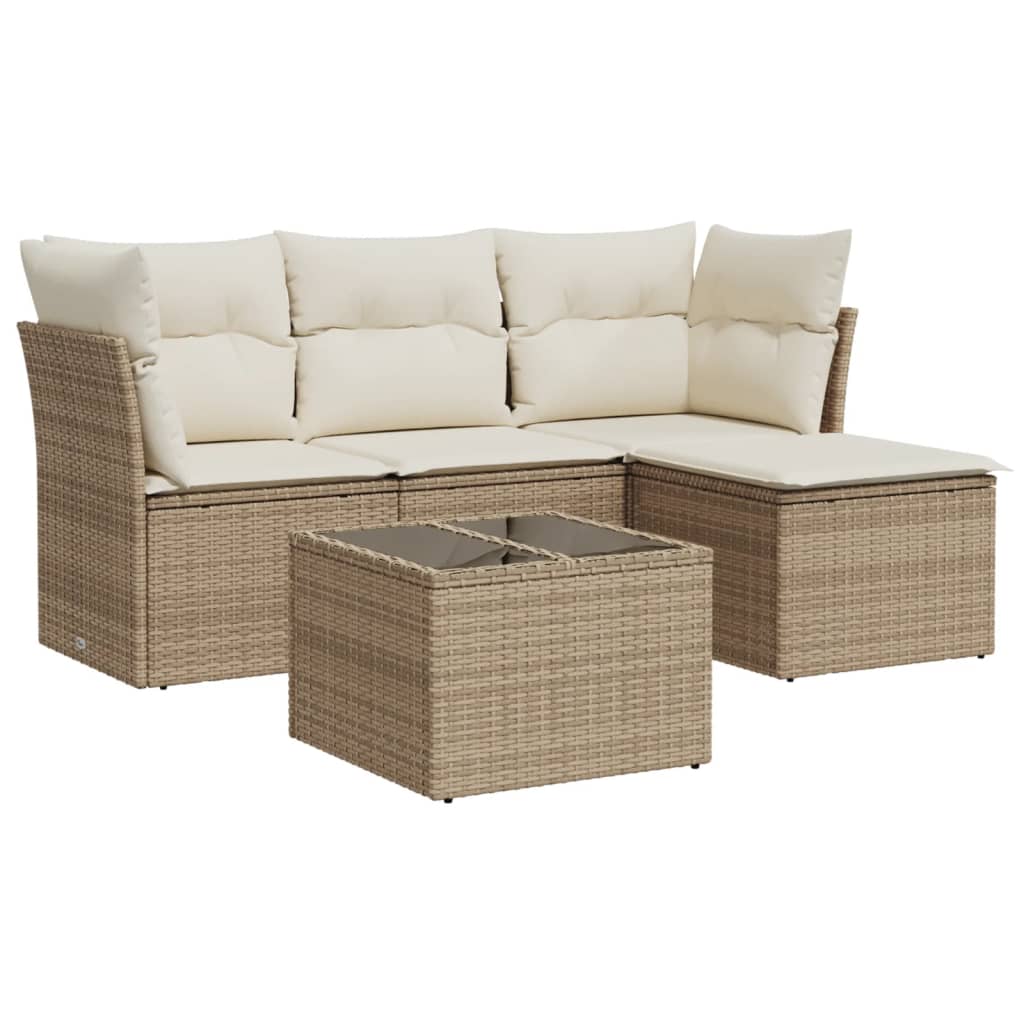 Set Divano da Giardino 5 pz con Cuscini Beige in Polyrattan | homemem39