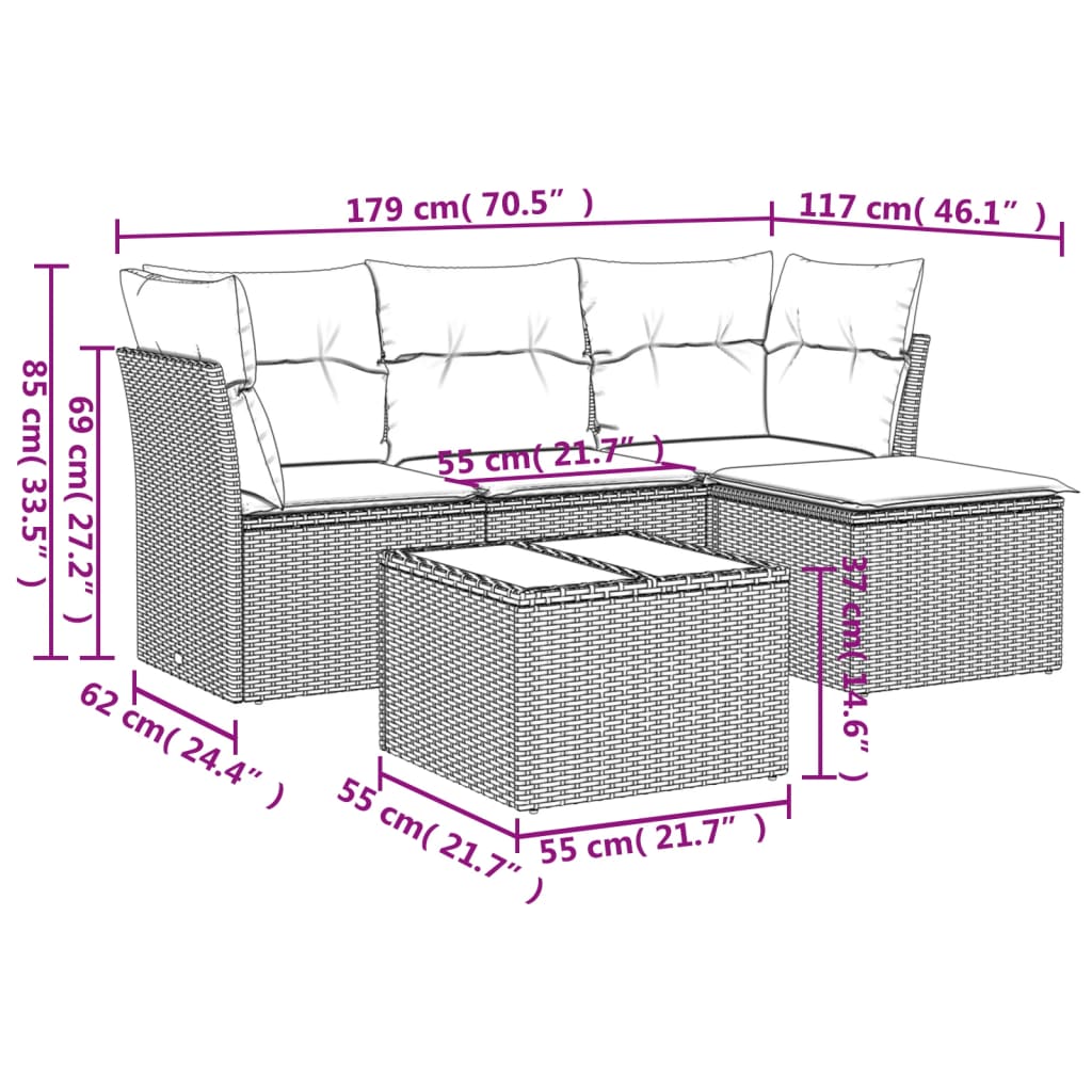 Set Divano da Giardino 5 pz con Cuscini Beige in Polyrattan | homemem39