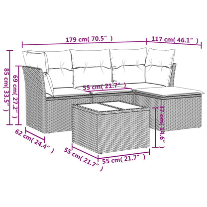 Set Divano da Giardino 5 pz con Cuscini Beige in Polyrattan | homemem39