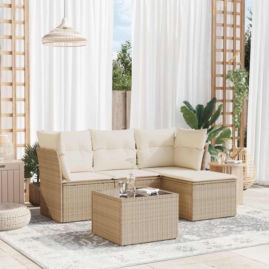 Set Divano da Giardino 5 pz con Cuscini Beige in Polyrattan | homemem39