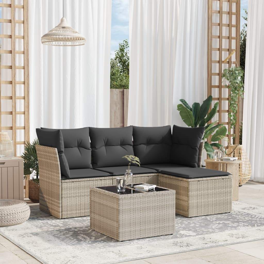 Set Divano da Giardino 5pz con Cuscini Grigio Chiaro Polyrattan - homemem39