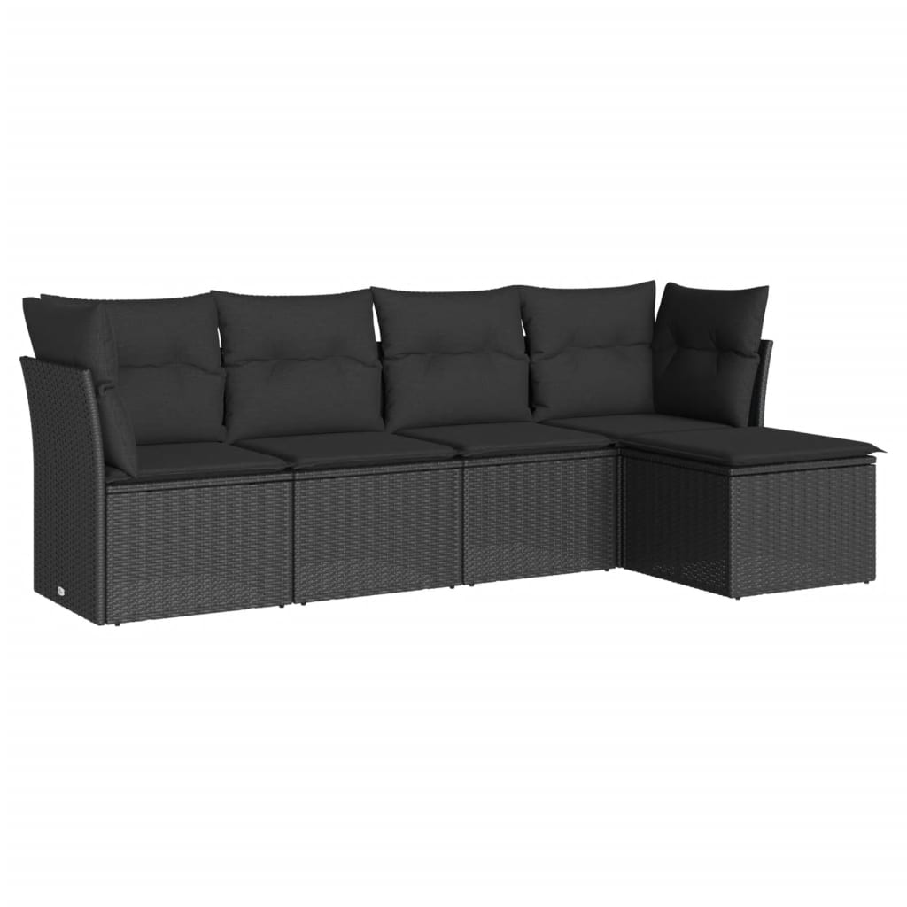 Set Divani da Giardino 5 pz con Cuscini in Polyrattan Nero | homemem39