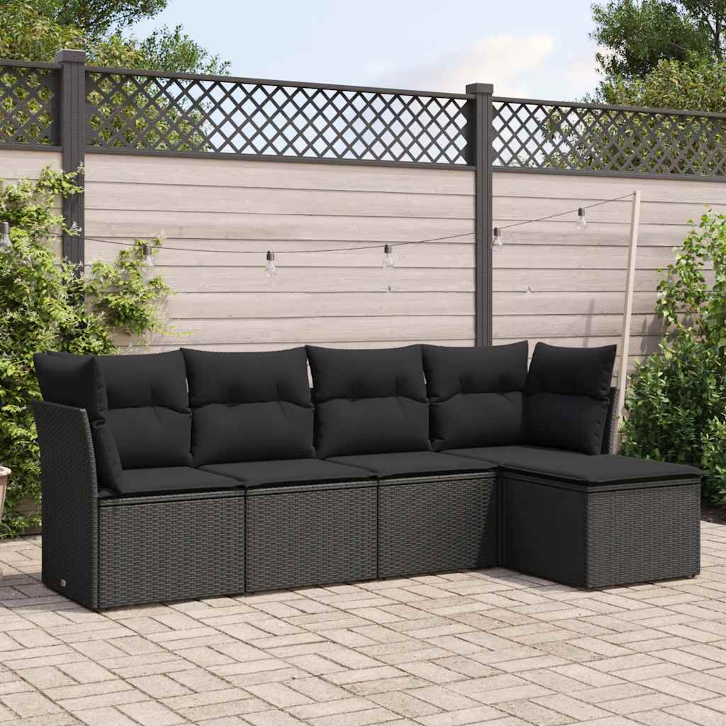 Set Divani da Giardino 5 pz con Cuscini in Polyrattan Nero | homemem39