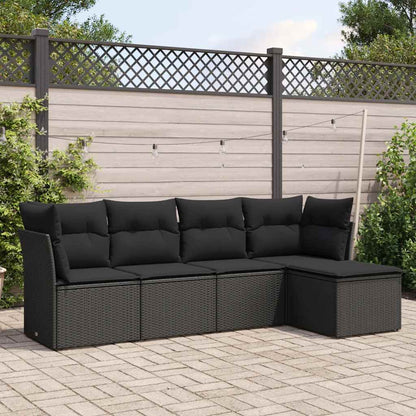 Set Divani da Giardino 5 pz con Cuscini in Polyrattan Nero | homemem39
