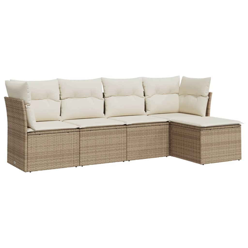 Set Divano da Giardino 5 pz con Cuscini Beige in Polyrattan | homemem39