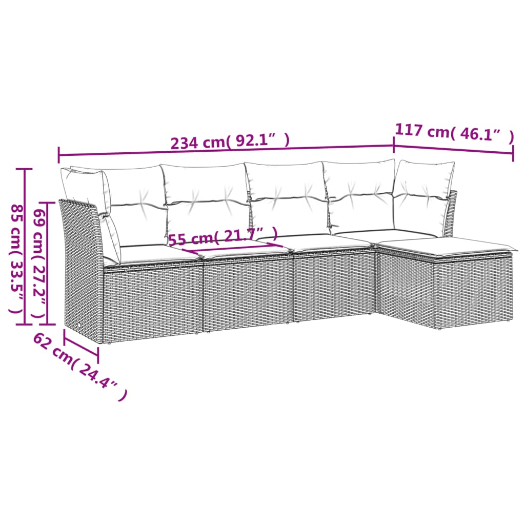 Set Divano da Giardino 5 pz con Cuscini Beige in Polyrattan | homemem39