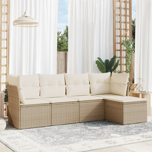 Set Divano da Giardino 5 pz con Cuscini Beige in Polyrattan | homemem39