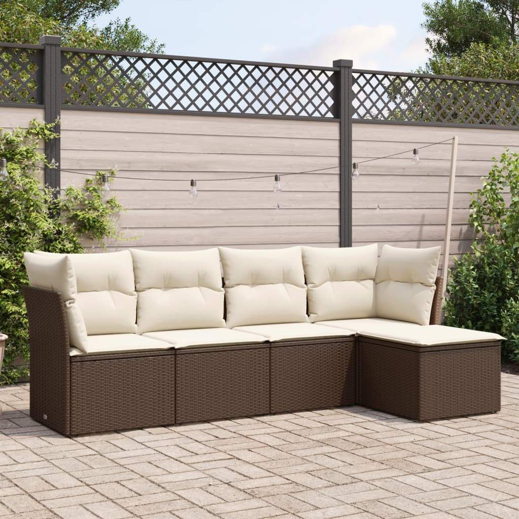 Set Divano da Giardino 5 pz con Cuscini Marrone in Polyrattan - homemem39