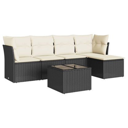 Set Divano da Giardino 6 pz con Cuscini Nero in Polyrattan