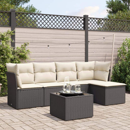 Set Divano da Giardino 6 pz con Cuscini Nero in Polyrattan - homemem39
