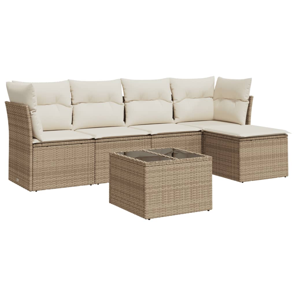 Set Divano da Giardino 6 pz con Cuscini Beige in Polyrattan | homemem39