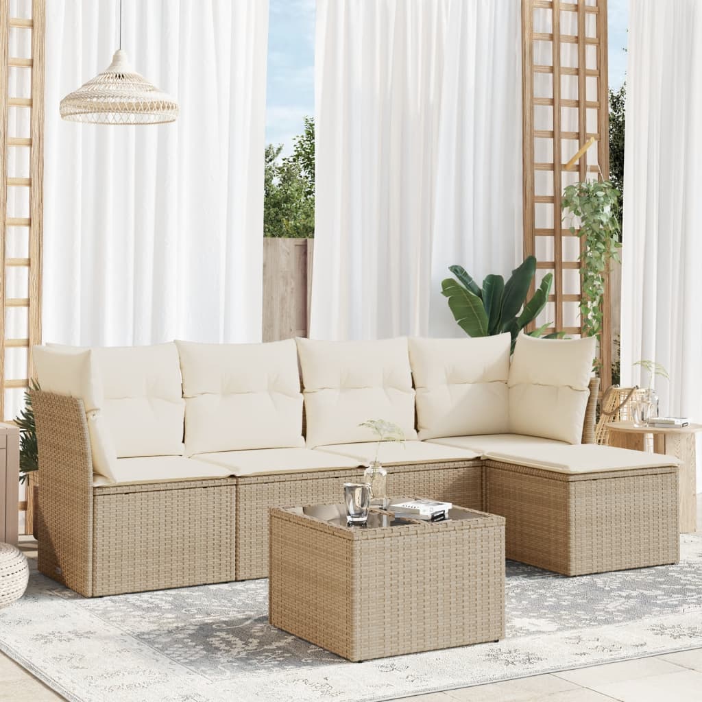Set Divano da Giardino 6 pz con Cuscini Beige in Polyrattan | homemem39