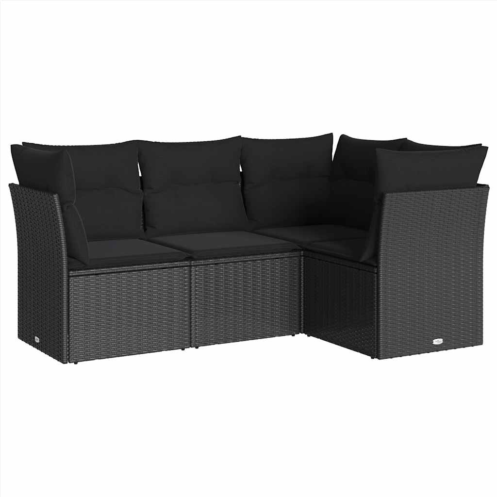 Set Divani da Giardino 4 pz con Cuscini Nero in Polyrattan | homemem39
