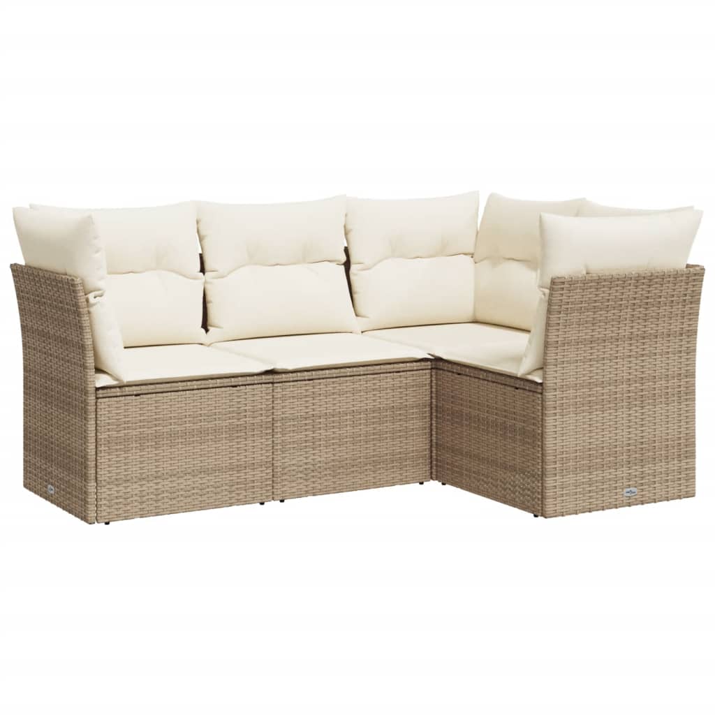 Set Divano da Giardino 4 pz con Cuscini Beige in Polyrattan | homemem39