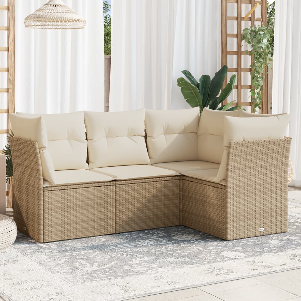 Set Divano da Giardino 4 pz con Cuscini Beige in Polyrattan | homemem39