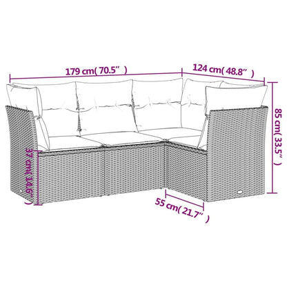 Set Divano da Giardino 4 pz con Cuscini Marrone in Polyrattan - homemem39