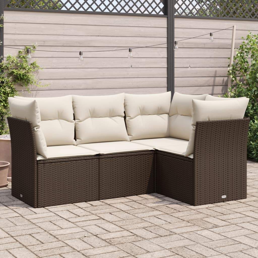 Set Divano da Giardino 4 pz con Cuscini Marrone in Polyrattan - homemem39