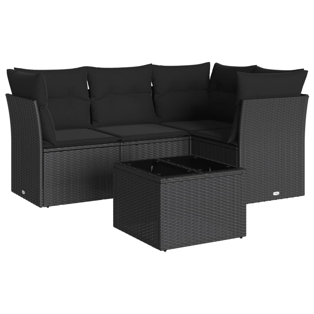 Set Divani da Giardino 5 pz con Cuscini in Polyrattan Nero | homemem39