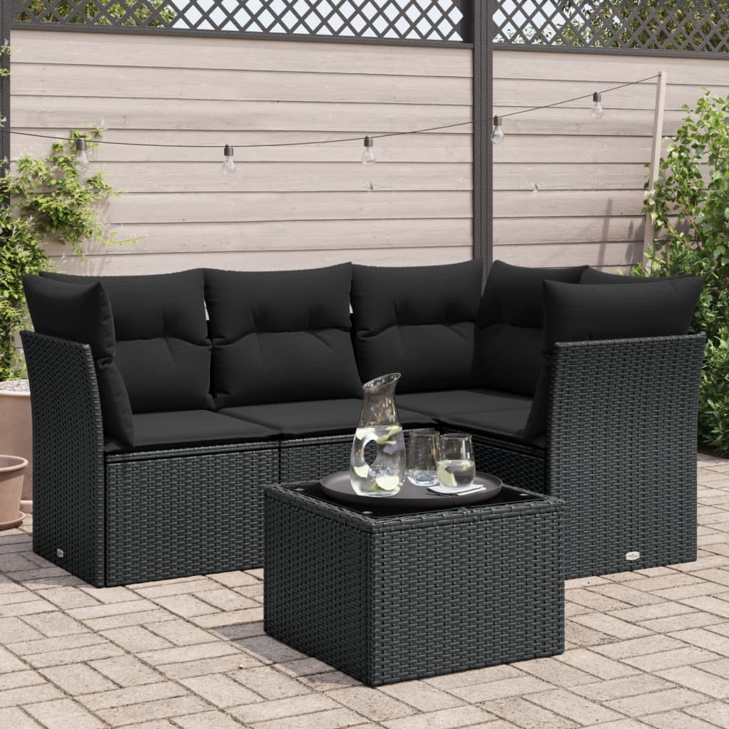 Set Divani da Giardino 5 pz con Cuscini in Polyrattan Nero | homemem39