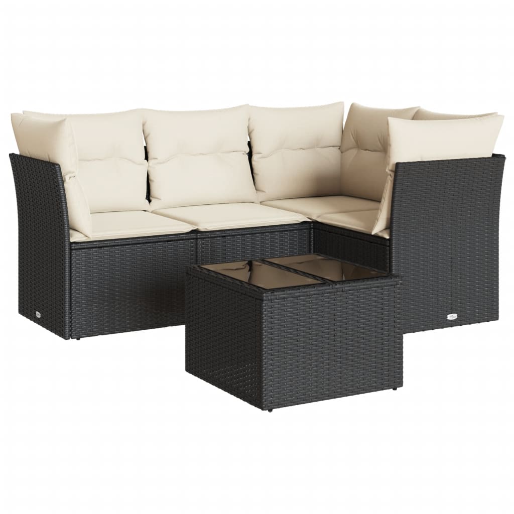 Set Divani da Giardino 5 pz con Cuscini in Polyrattan Nero
