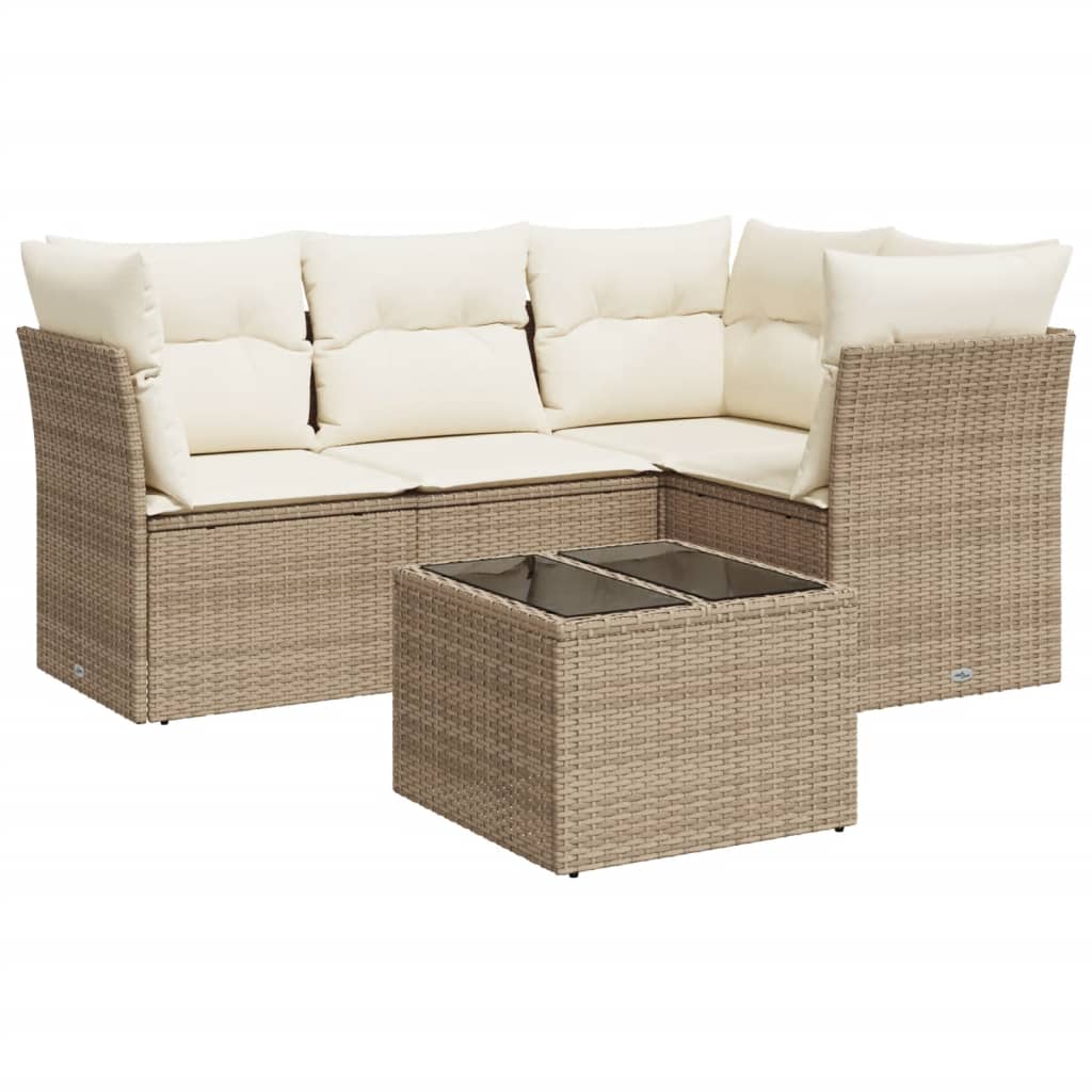 Set Divano da Giardino 5 pz con Cuscini Beige in Polyrattan | homemem39