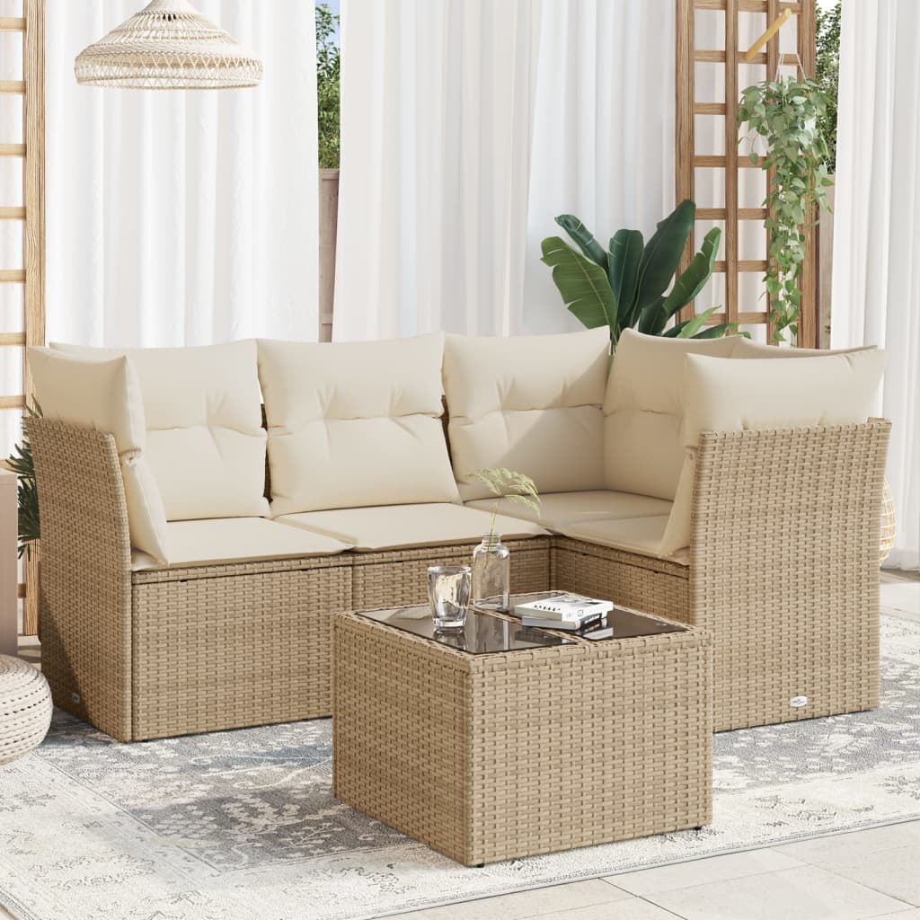 Set Divano da Giardino 5 pz con Cuscini Beige in Polyrattan | homemem39