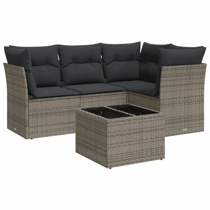 Set Divano da Giardino 5 pz con Cuscini Grigio in Polyrattan